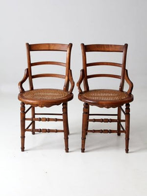 Lschool Antique Victorian Cane Seat Chairs Pair