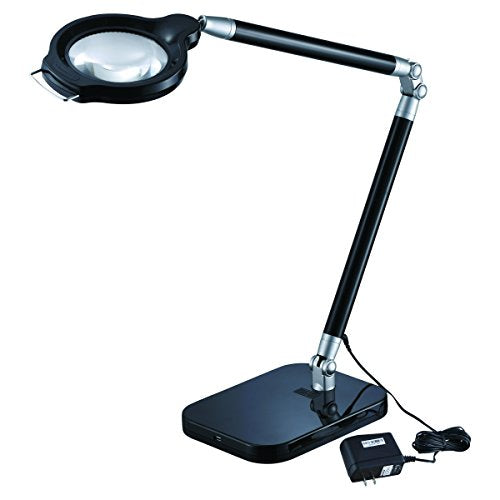 BLACK+DECKER PureOptics Summit Zoom Magnifier 10W Flicker-Free Natural Daylight LED Desk Lamp, 5-Diopter Lens, USB Port, 6 Dimming Levels (416 Lumens), Black (LED10ARCMAG-BLK)