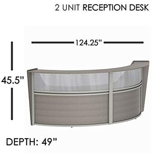 Linea Italia Curved Reception Desk, Double Unit, Clear Panel, Ash Laminate, Modern Office Lobby, Perfect for Small Spaces, Receptionist, Secretary