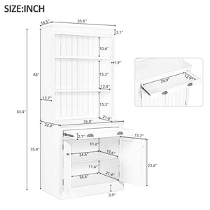 Linique Modern Tall Bookshelf with LED Lights, Drawers, Doors & Adjustable Shelves, White