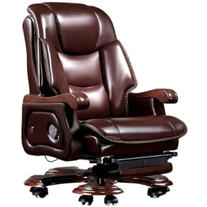 Kinnls Genuine Leather Executive Massage Office Chair with Foot Rest