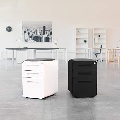 Laura Davidson Furniture STOCKPILE Curve Seated 3-Drawer Mobile File Cabinet - Black Metal Filing Cabinet