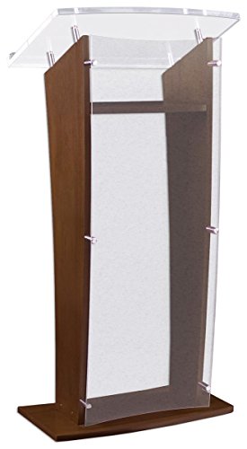 Displays2go Podium with Acrylic Panel & Silver Accents, Mahogany Finished Side Panels (CVWDLCTBM)