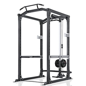 ZEG Power Rack Power Cage with LAT Pulldown 1600-Pound Capacity 14 Height Adjustable Squat Rack Pull-up Bar Dip Bar for Home Gym Barbell Strength Training