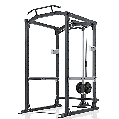 ZEG Power Rack Power Cage with LAT Pulldown 1600-Pound Capacity 14 Height Adjustable Squat Rack Pull-up Bar Dip Bar for Home Gym Barbell Strength Training
