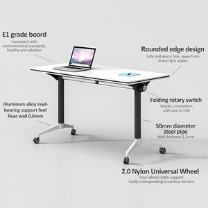 Yauehui Foldable Conference Room Table, 6-Pack Mobile Training Table, Locking Wheels, Steel Bases, Laminate Tops - Office Seminar (47.2 x 15.7 x 29.5in)