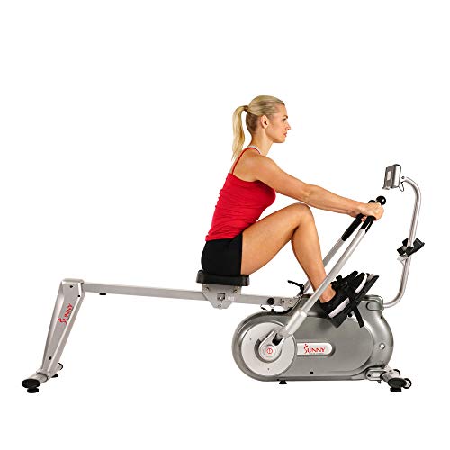 Sunny Health & Fitness Full Motion Magnetic Rowing Machine Rower with Advanced LCD Display, Elevated Seat, 265 LB Max Weight and Foldable - SF-RW5864,Gray