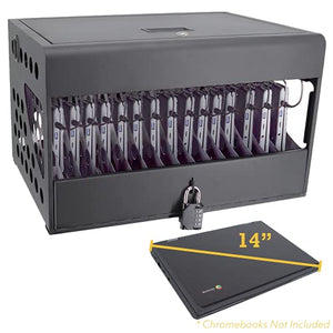 16-Device Charging Station for Chromebooks - Locking Charging Cabinet with Cable Management, Charger Storage, and Lock Included - Fits 14'' Screensize and 1.2'' Thick Tablets (Black)