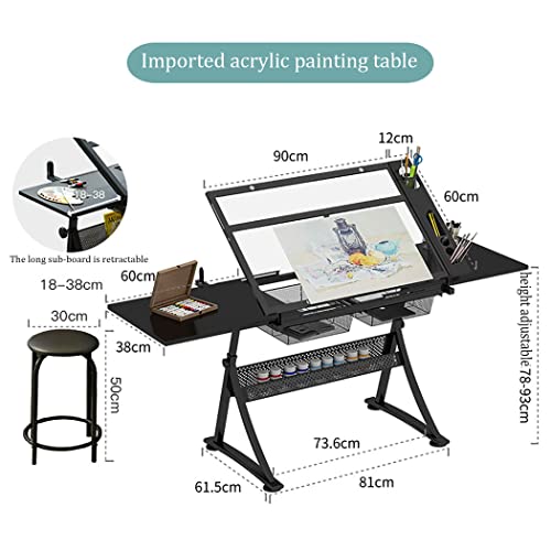 FLaig Artist Drafting Table with Tempered Glass Top and Storage Drawers