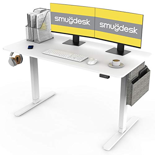 Standing Desk Electric Height Adjustable Desk, Sit Stand Desk Home Office Workstation Computer Stand Up Desk with Storage Bag and Hook (48" x 24" Splice Desktop, White)