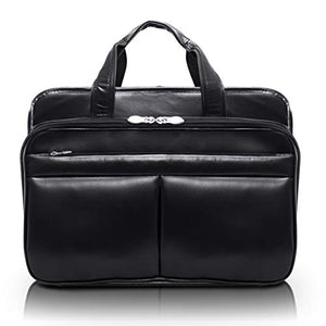 McKlein, R Series, Walton, Top Grain Cowhide Leather, 17" Leather Expandable Double Compartment Laptop Briefcase w/Removable Sleeve, Black (83985)