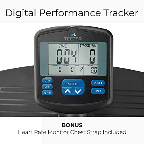 Teeter Power10 Rower with 2-Way Magnetic Resistance Elliptical Motion – Indoor Rowing Machine w/Bluetooth HRM, Teeter Move App- Free Classes & Coaching