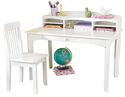 KidKraft Avalon Wooden Children's Desk with Hutch, Chair and Storage, White ,Gift for Ages 5-10