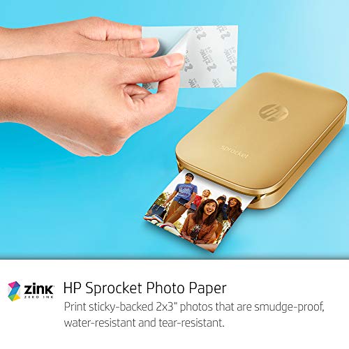 HP Sprocket Portable Photo Printer – Print Social Media Photos on 2x3 Sticky-Backed Paper – Gold (Z3Z94A)
