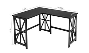 GreenForest L Shaped Desk and Ladder Shelf Bundle, Industrial Style Compact Design Home Office Furniture Set, Black