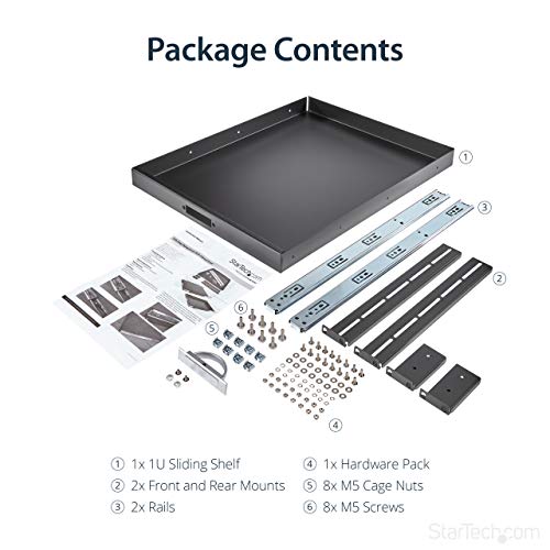 StarTech.com 1U Sliding Server Rack Mount Keyboard Shelf Tray - 55lbs - 22" Deep Steel Pull Out Drawer for 19" AV, Network Equipment Rack (SLIDESHELFD)