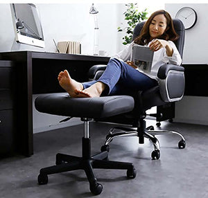 None Office Footrests Rolling Foot Stool with Wheels, Height-Adjustable Pu Leather Foot Stand - White