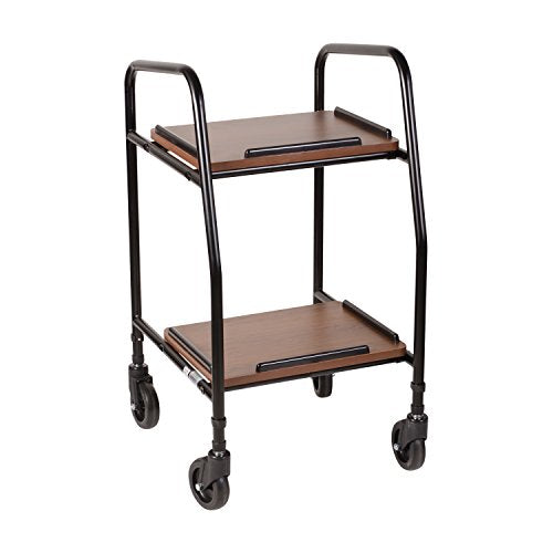 DMI Adjustable Height Rolling Utility Serving Tray Portable Table Food Cart Trolley, 2 Level Trays, 4 Wheels, Black and Silver