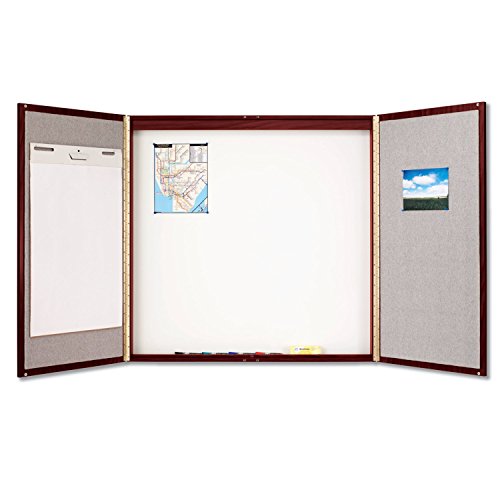 Quartet Conference Room Cabinet with Porcelain Writing Surface, 4 x 4 Feet, Mahogany Laminate Finish (878)