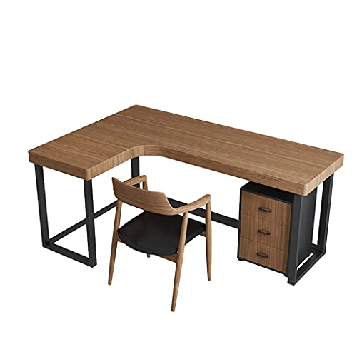 SHENXINCI L-Shaped Desk Solid Wood Desk, Walnut Corner Gaming Computer Desks for Home Office PC Workstation Table,Wood(Walnut) & Metal(Black),Multiple