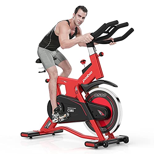 pooboo Exercise Bike, Indoor Cycling Bike Stationary with 40 Lbs Flywheel Belt Drive Quiet & Smooth with LCD Display Pad Mount for Home Cardio Workout
