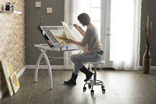 SD Studio Designs 10096 Futura Station Drafting Craft Table with Folding Shelf Top, Adjustable, White/Clear Glass