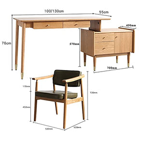 Home Office Computer Workstations Writing Study Table with Telescopic Cabinet, Solid Wood Laptop PC Desk