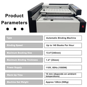 HQHAOTWU Automatic Hot Melt Glue Thermal Binding Machine 1.4" Binding Thickness - LCD Screen - 110V