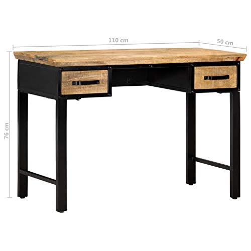 vidaXL Modern Simple Style Computer Desk PC Laptop Study Table Office Desk Workstation for Home Office, with Two Drawer 43.3"x19.6"x29.9" Solid Mango Wood