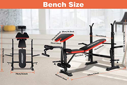 OppsDecor 330lbs Adjustable Olympic Weight Bench Press with Preacher Curl & Leg Developer Multi-Function Strength Training Exercise Equipment for Home Gym Full-Body Workout