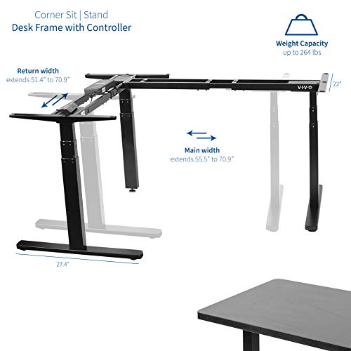 VIVO Black Electric Motor Height Adjustable Corner 3 Leg Standing Desk Frame, Frame Only, Sit Stand Ergonomic L Frame, DESK-V130EB