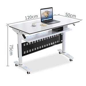 NaLoRa Foldable Computer Table with Modesty Panel, Storage Layer, Lockable Wheels - White 140x60x75cm