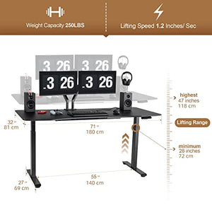 FinerCrafts Electric Standing Desk 71 x 32 Inches Dual-Motor Height Adjustable Home Office Desk