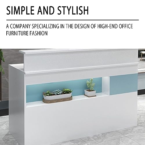 QUDEX Reception Desk Front Counter Desk with Lights - Salon/Office Checkout Table with Storage (Pink-B) 80*50*100cm