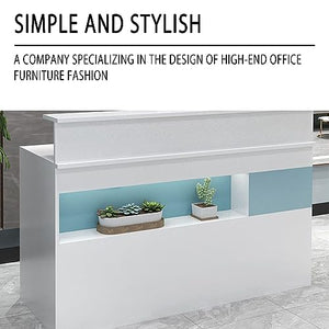 QUDEX Reception Desk Front Counter with Lights, Salon Office Checkout Table, Blue-A 120*50*100cm