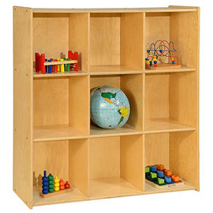 Contender 9 Big Cubby Section Organizers and Storage Cabinet, Multipurpose Montessori Shelves for Mobile Storage of Toys, Craft Supplies in Natural Finish