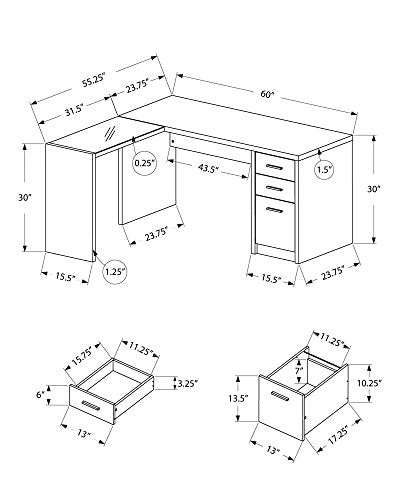 Monarch Specialties I 7138 Dark Taupe Corner with Tempered Glass Computer Desk, 60" L x 55" W x 30" H