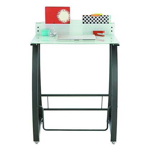 Safco Products 1941TG Xpressions Glass Top Stand-Up Computer Workstation Desk with Swinging Footrest Bar, Black Frame