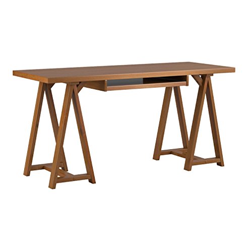 SIMPLIHOME Sawhorse SOLID WOOD Modern Industrial 60 inch Wide Home Office Desk, Writing Table, Workstation, Study Table Furniture in Medium Saddle Brown