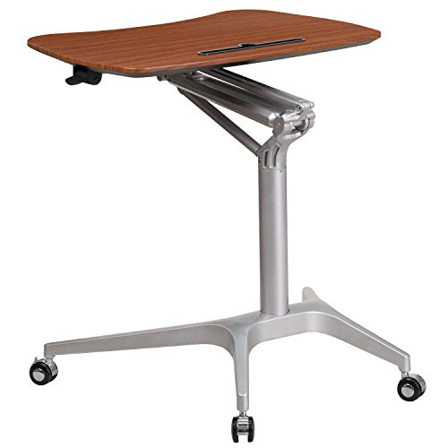 Flash Furniture Mobile Sit-Down, Stand-Up Mahogany Computer Ergonomic Desk with 28.25''W Top (Adjustable Range 29'' - 41'')