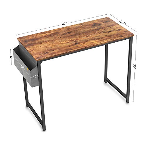 CubiCubi Study Computer Desk 47" Home Office Writing Small Desk, Modern Simple Style PC Table, Black Metal Frame, Rustic Brown