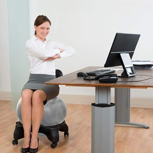 NUNETH Gray Ball Balance Ball Chair with Back Support for Adults - Office, Home Gym, School Yoga Ball Seat