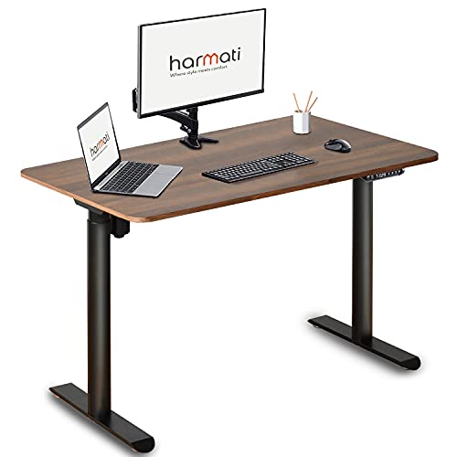 Harmati Electric Standing Desk Adjustable Height - 47 x 24 Inch Sit Stand Computer Desk, Stand Up Desk Table for Home Office, Black Frame/Walnut Top