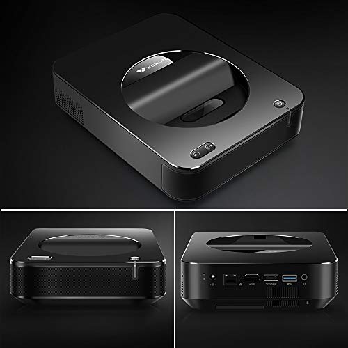 WOWOTO Short Throw Projector 3000 Lumens 120 inch Screen DLP LED Projector with Mini Size (7.9 x 6.3 x 1.9 Inch) Built-in Battery (S6A, Black)