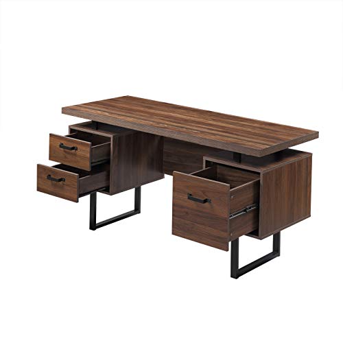 fuhan Home Office Computer Desk Workstation Desk Writing Table with Drawers & Hanging Letter-Size Files,59 inch Writing Study Table with Storage, Walnut