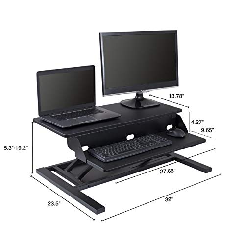 Stand Up Desk Store Power Pro Electric Adjustable Height Two Tier Standing Desk Converter (Black, 32" Wide)
