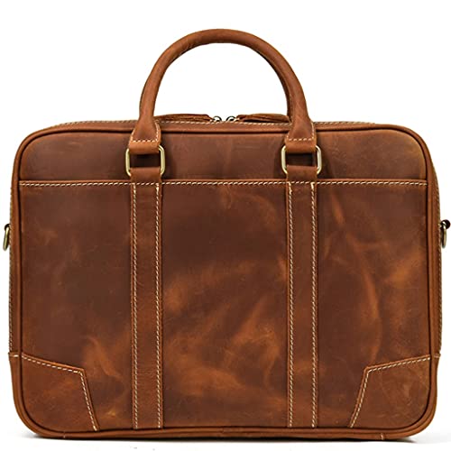 YLHXYPP Men's Briefcase Business Handbag Cow Leather Fit 14" Laptop Portfolio Shoulder Messenger Bag (Color : Brown, Size : 28x39cm)
