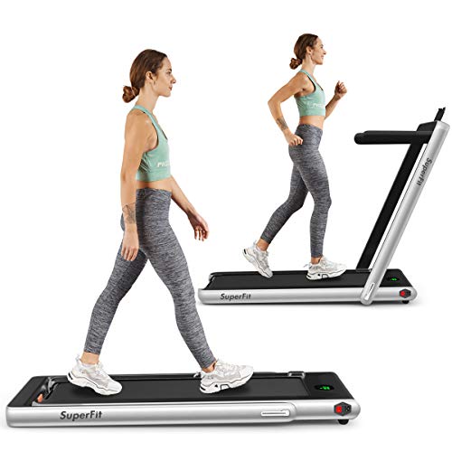 Goplus 2 in 1 Folding Treadmill, 2.25HP Superfit Under Desk Electric Treadmill, Installation-Free with Blue Tooth Speaker, Remote Control, APP Control and LED Display, Walking Jogging for Home Office