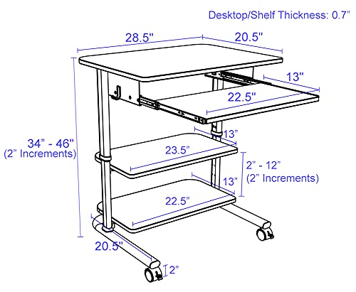 S Stand Up Desk Store Adjustable Height Mobile Laptop Workstation with Retractable Keyboard Tray (Black Frame/Black Top, 29” Wide)