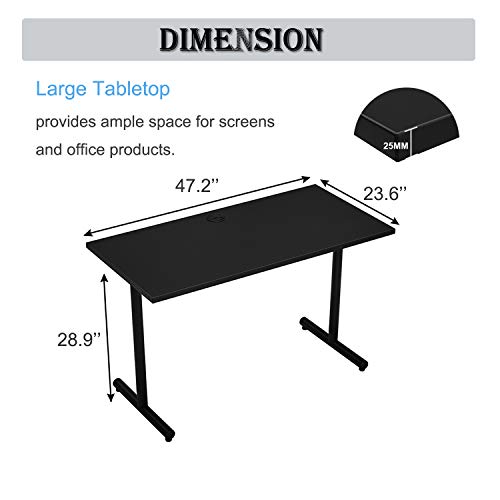 Sunon Modern Computer Desk Home Office Workstation Writing Table with Cable Hole, 47 Inch, Black